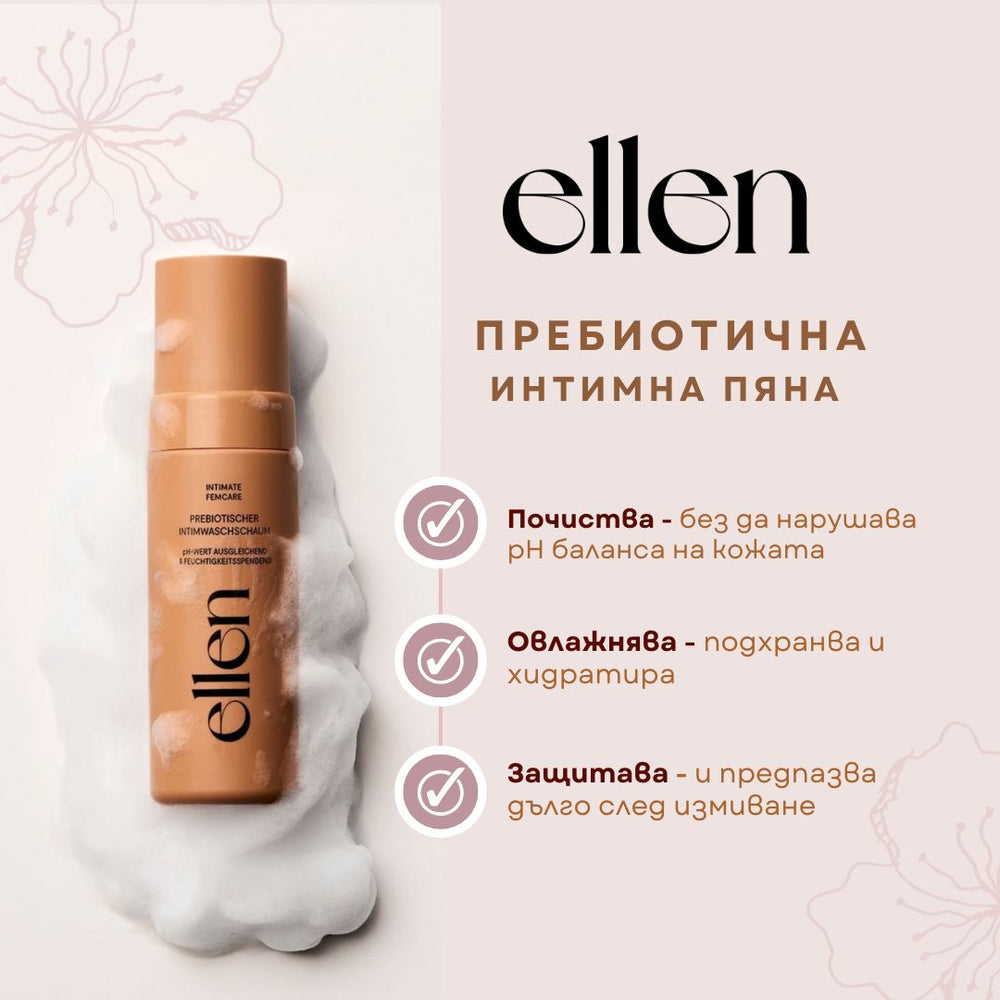 Измиваща интимна пяна с пребиотици и млечна киселина ELLEN® - (150ml)